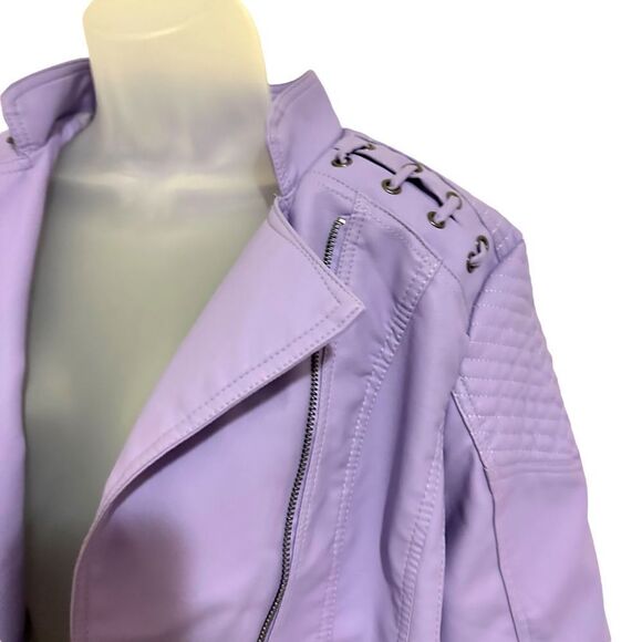 Purple Moto Punk Biker Fo Leather Full Zip Tie Tassels Side Zip Pockets Jacket - Picture 6 of 8